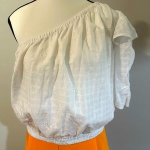 One Shoulder White Eyelet Top!!